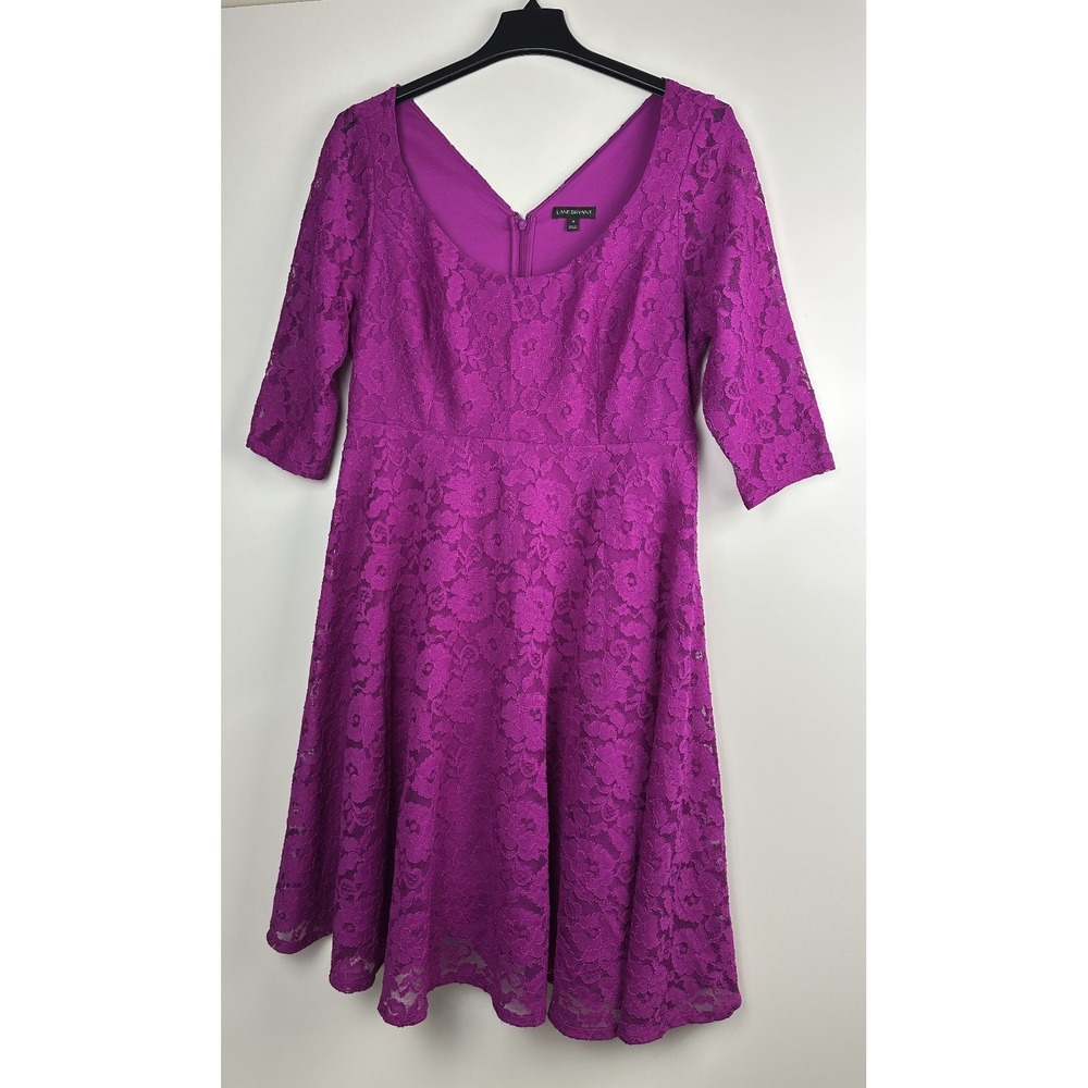 Lane Bryant Floral Lace Fit & Flare Dress A-Line Magenta Overlay Plus Size 18 - Picture 14 of 14